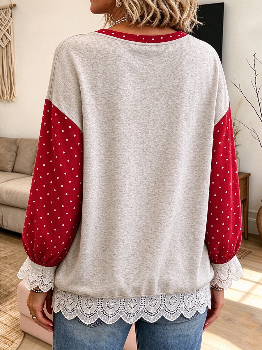 Casual Polka Dot Christmas Tree Sweatshirt