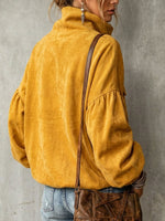 Women's Mustard Yellow High Neck Button-up Pullover Sweater