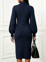 Cozy Turtleneck Knit Midi Dress With Button Detail