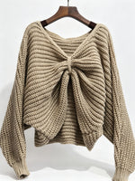 Chic Loose-fit Knit Sweater With Front Lacing And Batwing Sleeves