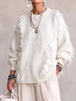 Diagonal Fringe‑trimmed Relaxed Knit Sweater