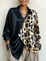 Chic Bold Leopard Satin-blocked Blouse