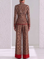 Women's Leopard Print Stand Collar Long Sleeve Casual Loose Color-blocked Jacket