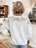 Chic Elegant Autumn Winter Casual Daisy Lace White Sweatshirt