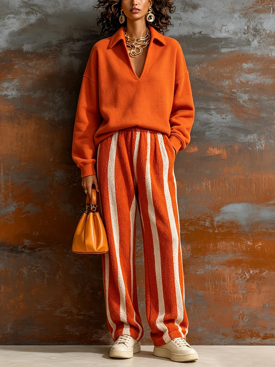 Cozy Casual Striped Hoodie Two-piece Set