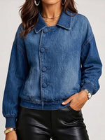 Asymmetric-placket Denim Jacket With A Collar