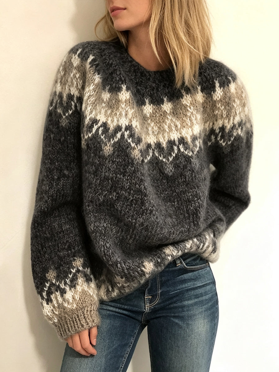 Casual Fair Isle-style Crew-neck Knit Sweater