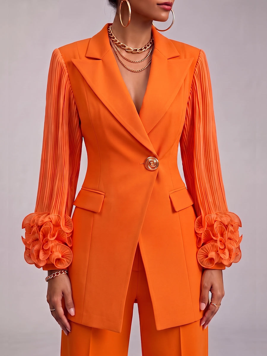 Urban Pleated Sleeve Tailored Mid-length Blazer Jacket