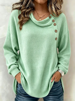 Women's Solid Color Waffle-knit Long-sleeve Button-down Casual Shirt / Comfortable Top