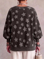 Oversized Crew-neck Sweatshirt With Star Print And Drop Shoulders