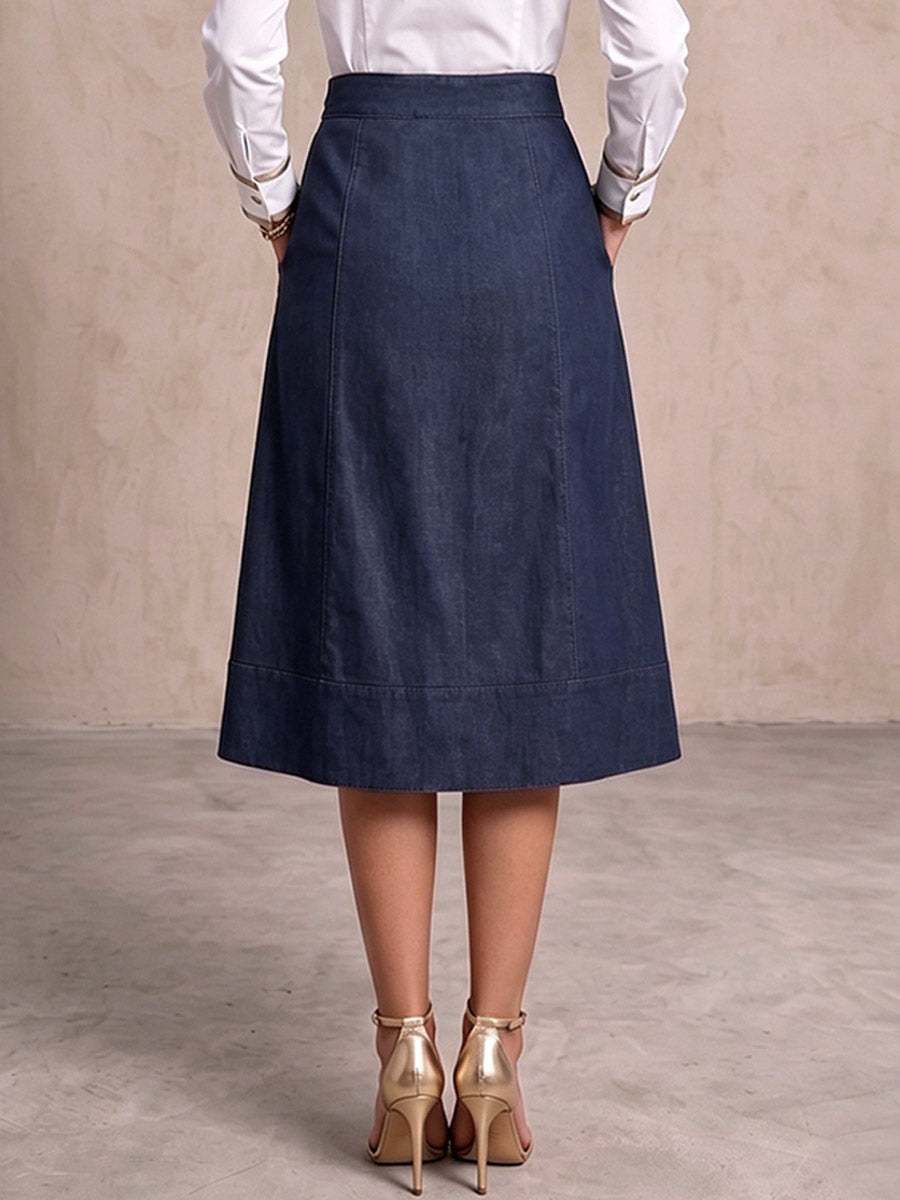 Women's High-waisted Round Hollow-out Denim Skirt