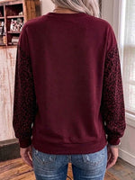 Halloween Ghost Print Leopard Patchwork Crewneck Sweatshirt