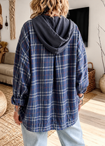 Casual Plaid-panel Pullover Hoodie