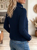 Navy Blue Military-Style Metal Button Knit Jacket