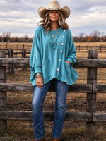 Casual Ribbed Asymmetric Button Pocket Top