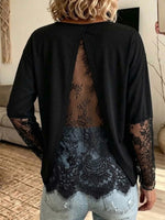 Long-sleeved Top With Lace Paneling And A Back Slit