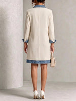 Denim-paneled Ribbed Knit Dress
