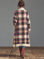 Relaxed-fit Casual Long Plaid Knit Cardigan