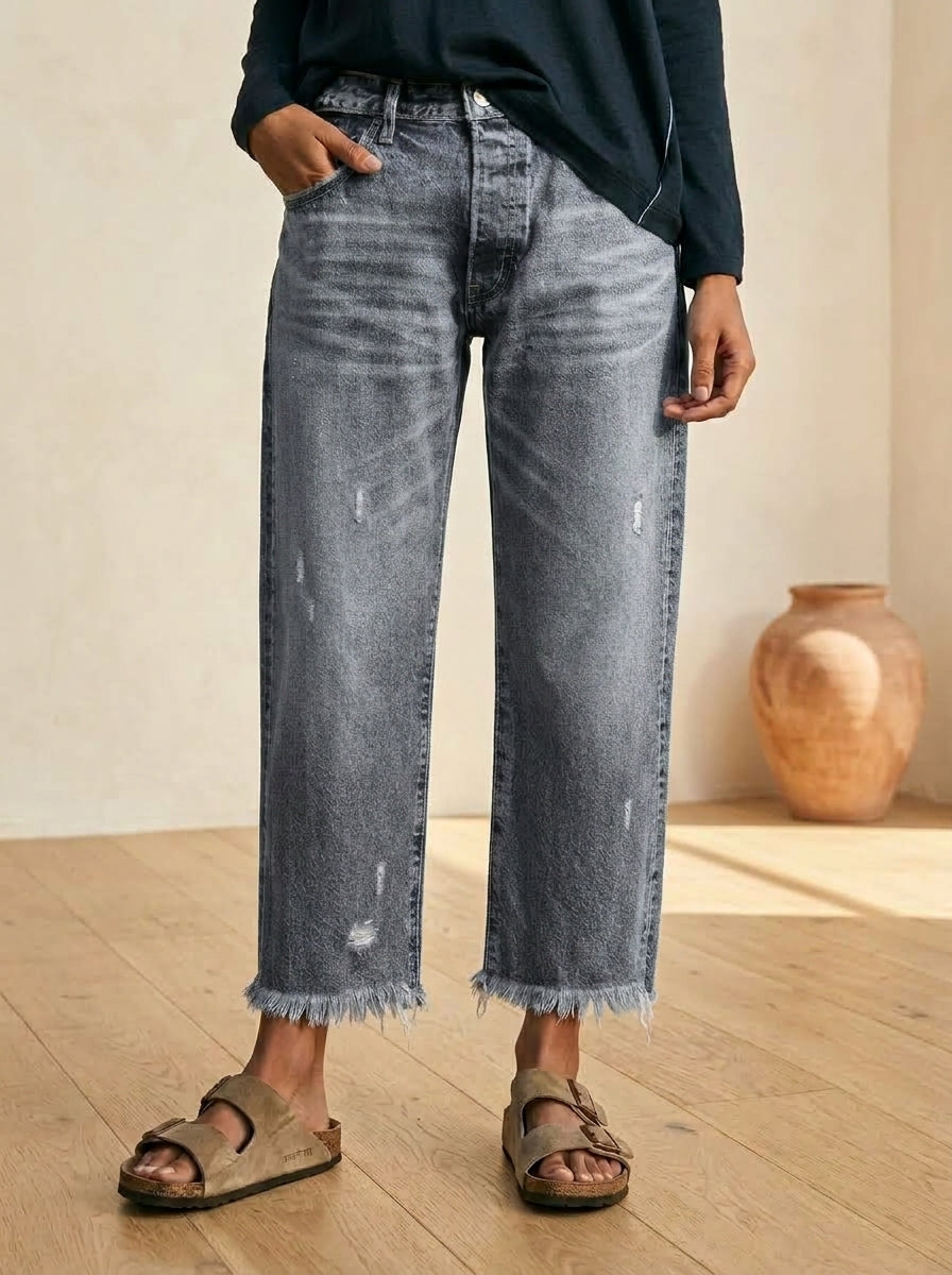 🔥Hot Sale 3000+🔥Women's Retro Fringed Cropped Straight Leg Jeans
