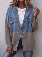 Relaxed, Laid-back Denim And Knit Patchwork Cardigan