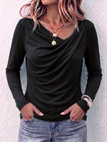 Women's solid color turtleneck long-sleeved casual loose stretch top