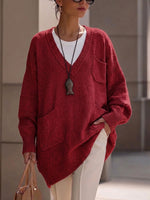 V‑neck Multi‑pocket Drop‑shoulder Oversized Knit Sweater