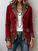 Chic Western Leopard Corduroy Ruffles Jacket