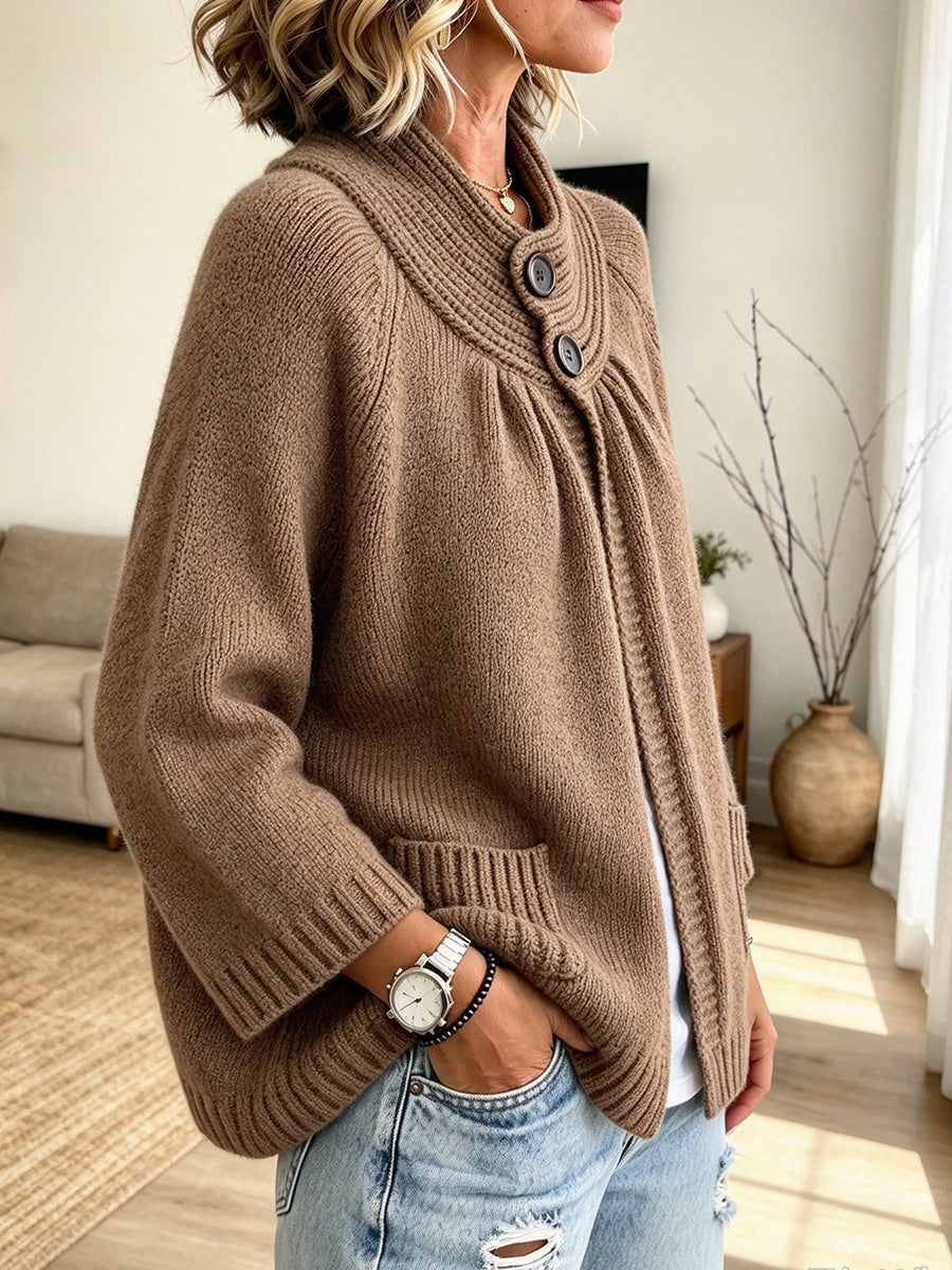 Chic Chunky-knit Cardigan With A Stand-up Collar
