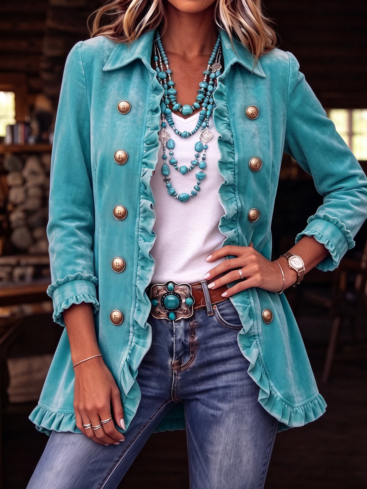 Retro Boho Ruffled Velvet Jacket