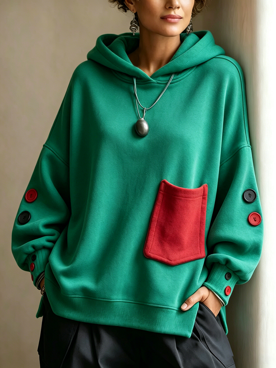Artistic Color-Block RelaxedLoose-Fit Hoodie