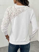 Solid-color Long-sleeve Sweatshirt With Elegant 3d Rose Floral Embellishment