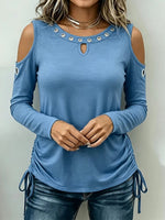 Sleek Grommet Cold-Shoulder Long-Sleeve Top
