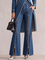 Women's High-waisted Casual Loose-fitting Wide-leg Jeans With Two-way Zipper Design