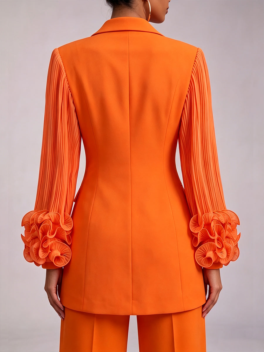 Urban Pleated Sleeve Tailored Mid-length Blazer Jacket