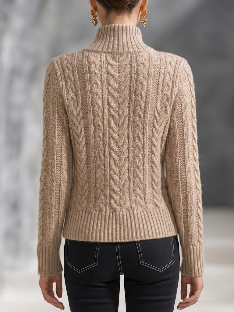 Chic Cable-knit Cardigan With Leather Button Details