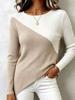 Chic Asymmetric Colorblock Ribbed Knit Sweater