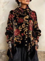 Vintage-style Floral Print Velvet Top