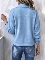 Women's Light Blue Ribbed Knit Lapel Cardigan