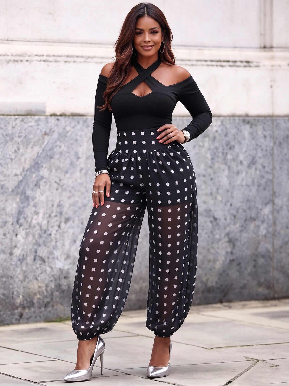 Elegant Crossover Halter Neck Knit Top