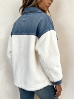 Cozy Denim And Sherpa Colorblock Jacket