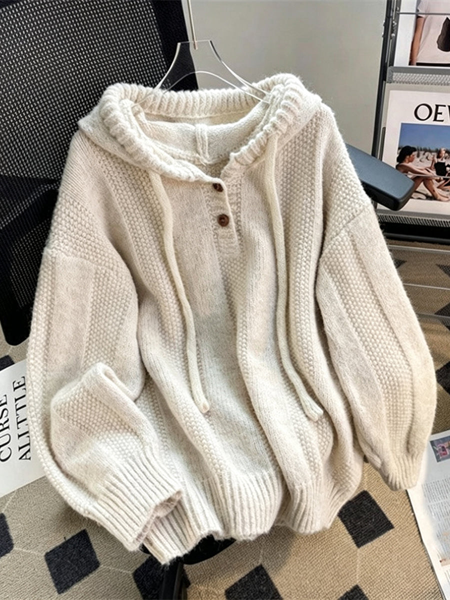 Cozy-chic Chunky-knit Hooded Henley Sweater