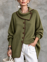 Relaxed Drop Neck Asymmetric Hem Knit Cardigan Sweater