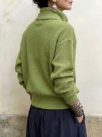 Women's Asymmetrical Button Collar Waffle Knit Sweater
