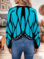 Women's Vibrant Blue Butterfly Wing Pattern Cardigan