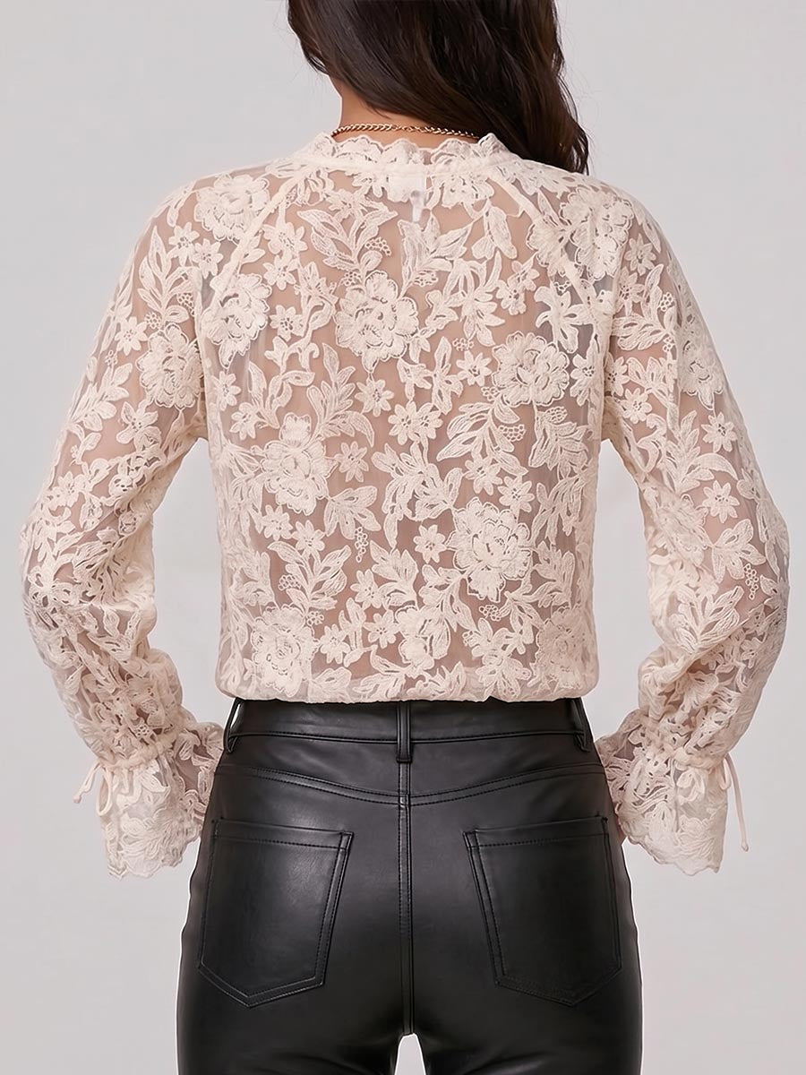 Women's Solid Color Round Neck Long Sleeve Casual Loose Embroidered Cardigan