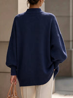 Elegant Asymmetrical Gold-Button Knit Sweater
