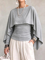 Women's Solid Color Round Neck Long-sleeved Casual Loose Cape-style Top