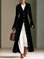 Burgundy Velvet Longline Button-front Duster Coat