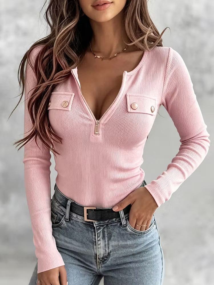 Stylish And Minimalist Half-zip Knit Top
