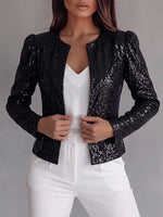 Women's Solid Color Round Neck Long Sleeve Casual Loose Sequin Cardigan